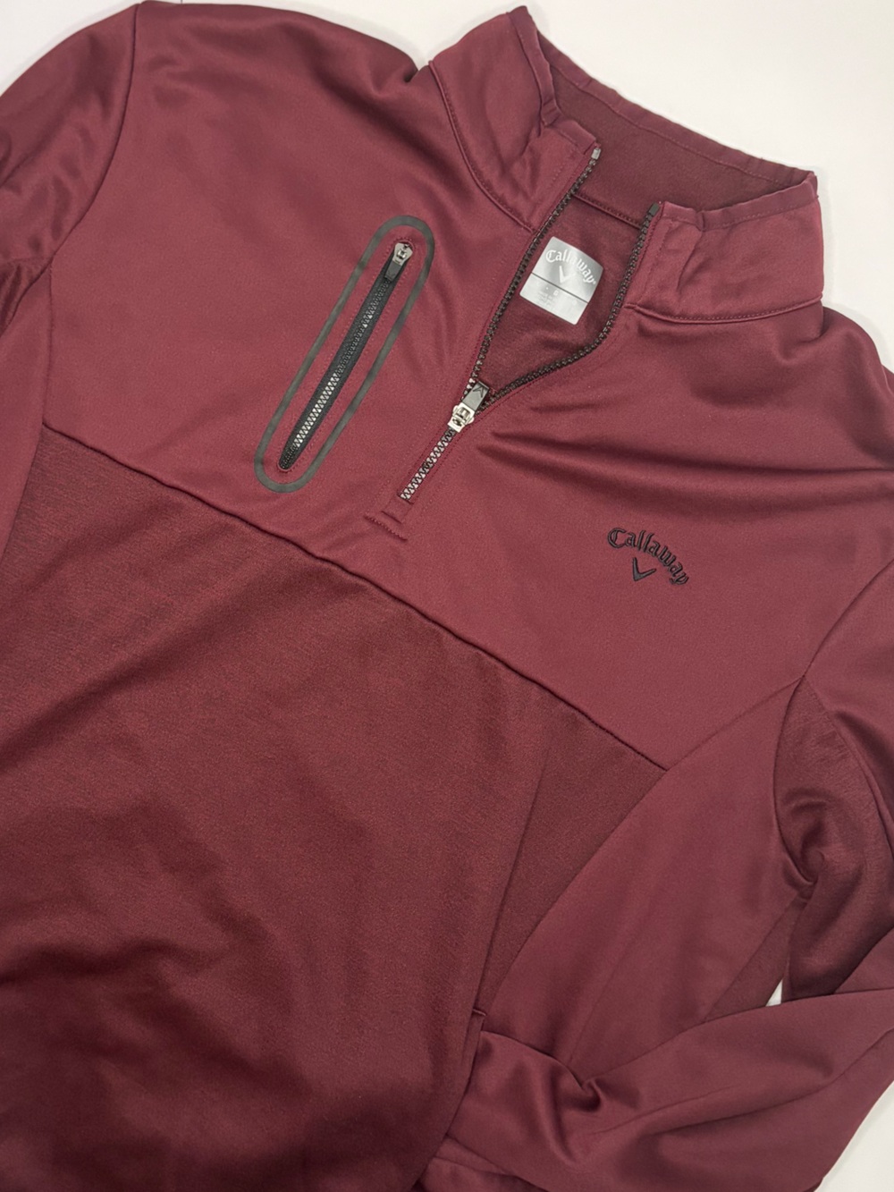 Callaway Men's Mock Neck Quarter-Zip Tech Fleece Athletic Pullover in Fig